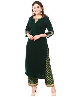 Forest Green Velvet Kurti with Straight Banarsi Palazzo 2