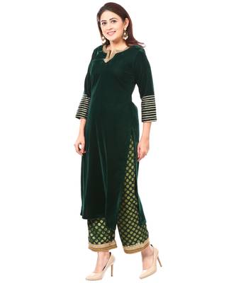 Forest Green Velvet Kurti with Straight Banarsi Palazzo 3