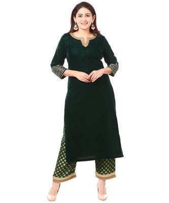 Forest Green Velvet Kurti with Straight Banarsi Palazzo 4