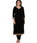 Festive Black Straight Velvet Kurti with Black Leggings