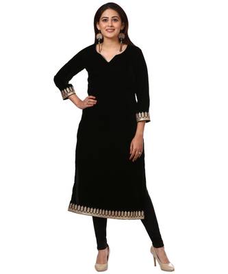 Festive Black Straight Velvet Kurti with Black Leggings 2
