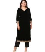 Festive Black Straight Velvet Kurti with Straight Pants