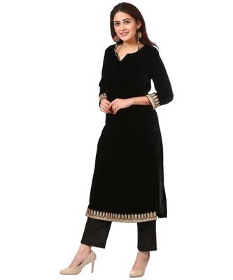 Festive Black Straight Velvet Kurti with Straight Pants 3