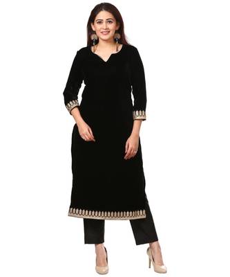 Festive Black Straight Velvet Kurti with Straight Pants 4