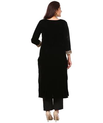 Festive Black Straight Velvet Kurti with Straight Pants 5