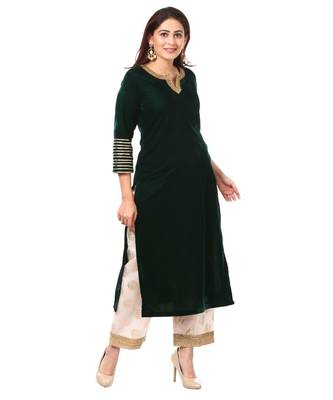 Forest Green Velvet Kurti with Straight Foil Printed Palazzo 2