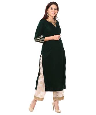 Forest Green Velvet Kurti with Straight Foil Printed Palazzo 3