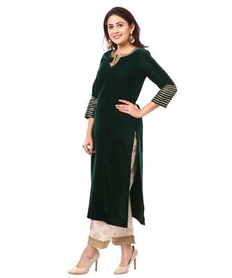 Forest Green Velvet Kurti with Straight Foil Printed Palazzo 4