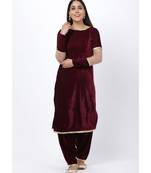 purple Sequenced Sleeves Velvet Kurti with Velvet Salwar