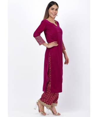 Magenta Addict Velvet Kurti with Banarsi Palazzo 3