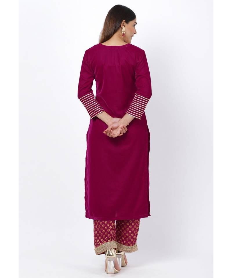 Magenta Addict Velvet Kurti with Banarsi Palazzo