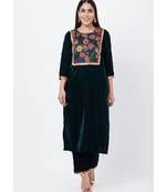 Green Floral Printed Velvet Kurti with Straight Palazzo