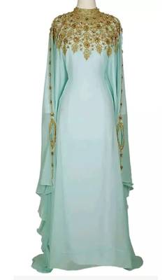 Sea Green Georgette Embroidered Party Wear Kaftan  1