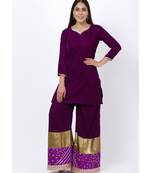 My Purple Short Velvet Kurti with Kalidaar Bandhani Palazzo