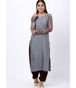 Gray Printed Churidar Sleeves Kurti with Velvet Salwar