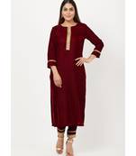 Maroon Gold Velvet Kundan Kurti with Straight Pants