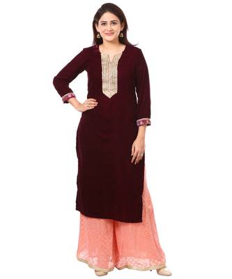 purple Purple Velvet Kurti with Peach Georgette Banarsi Kalidar Palazzo 1