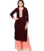 purple Purple Velvet Kurti with Peach Georgette Banarsi Kalidar Palazzo