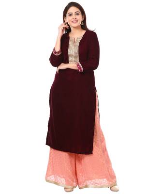 purple Purple Velvet Kurti with Peach Georgette Banarsi Kalidar Palazzo 2