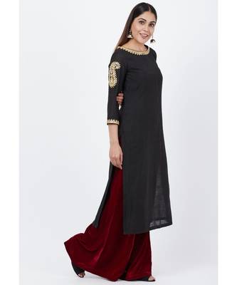 Classic Black Paisley Embroidered Kurti with Maroon Kalidaar Velvet Palazzo 3