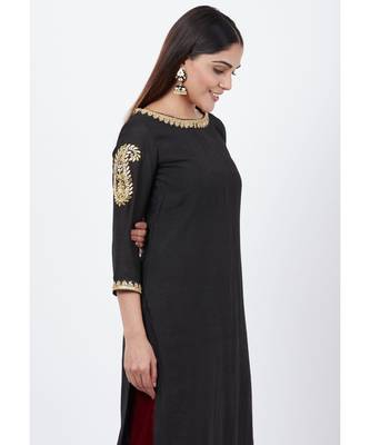 Classic Black Paisley Embroidered Kurti with Maroon Kalidaar Velvet Palazzo 5