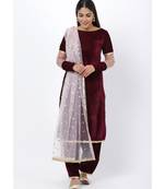 purple Sequenced Sleeves Velvet Kurti with Salwar and Blush Pink Dupatta