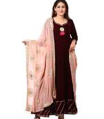 purple Purple Velvet Floor Length Kurti with Peach Gotta Patti Dupatta