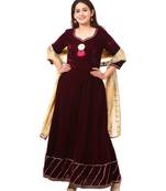 purple Purple Velvet Floor Length Kurti with Gold Gotta Patti Dupatta
