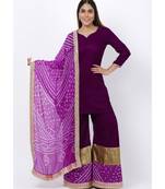 My Purple Short Velvet Kurti with Kalidaar Bandhani Palazzo and Bandhani Dupatta