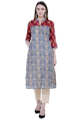 Lagi Printed Contrast Straight KurtaRK2126 1
