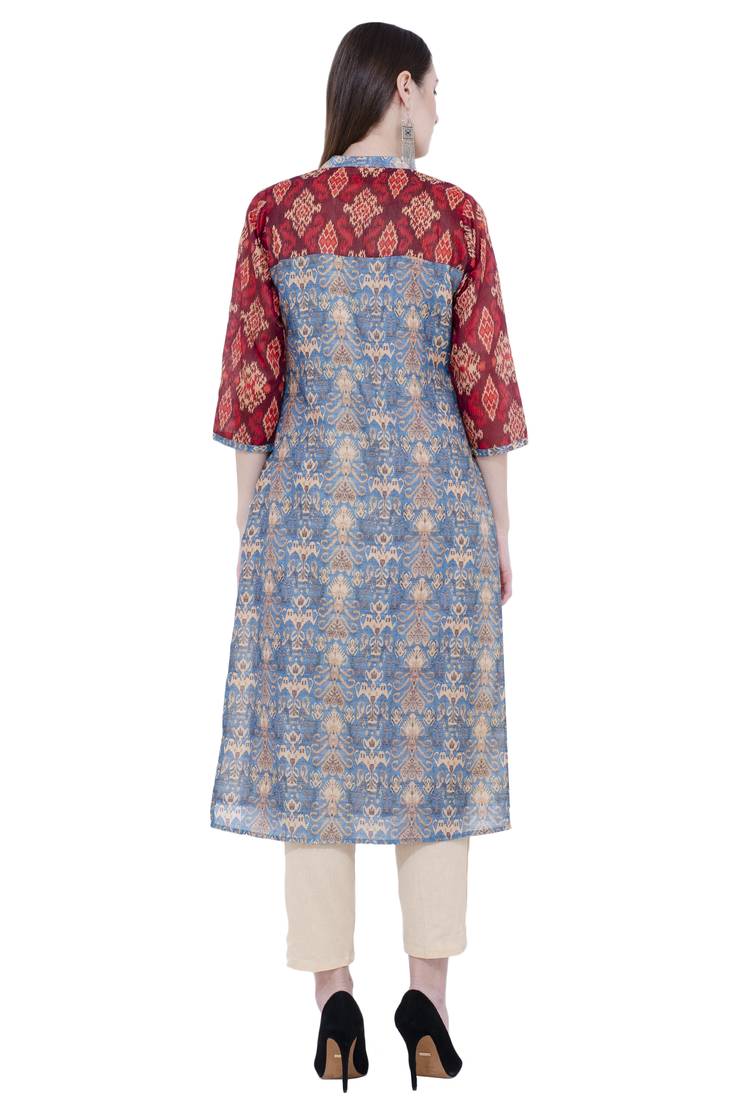 Lagi Printed Contrast Straight KurtaRK2126