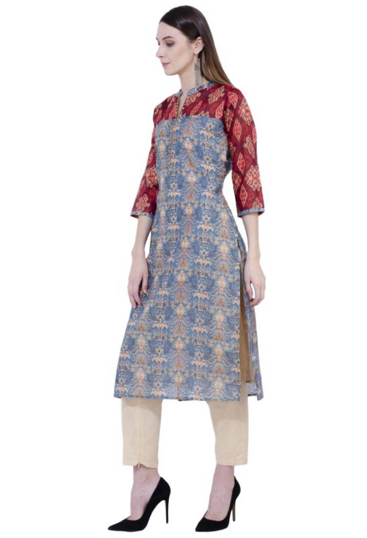 Lagi Printed Contrast Straight KurtaRK2126