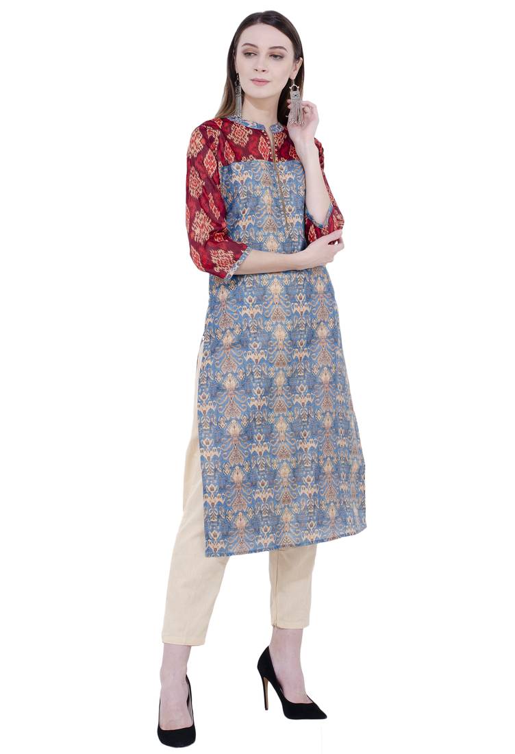 Lagi Printed Contrast Straight KurtaRK2126