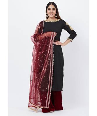 Classic Black Paisley Embroidered Kurti with Kalidaar Velvet Palazzo and Sequenced Dupatta 1