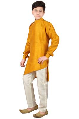 fourfolds boy's yellow kurta and pyjama 3