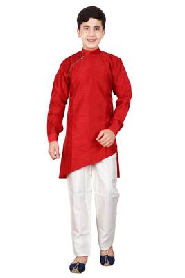 Maroon plain cotton silk boys-kurta-pyjama 1