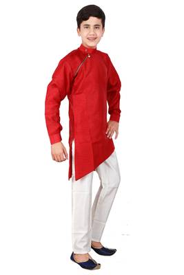 Maroon plain cotton silk boys-kurta-pyjama 2