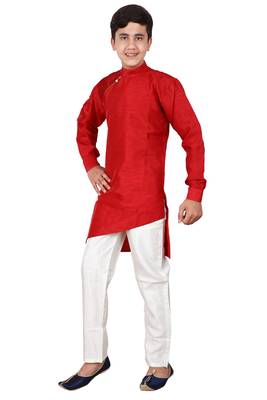 Maroon plain cotton silk boys-kurta-pyjama 3