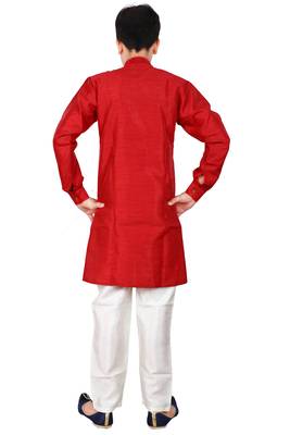 Maroon plain cotton silk boys-kurta-pyjama 4