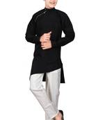 Black plain cotton silk boys-kurta-pyjama