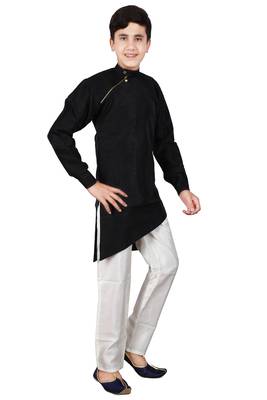 Black plain cotton silk boys-kurta-pyjama 2