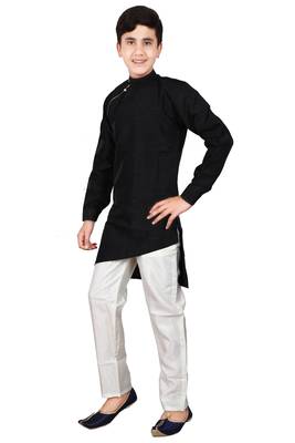 Black plain cotton silk boys-kurta-pyjama 3