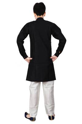 Black plain cotton silk boys-kurta-pyjama 4