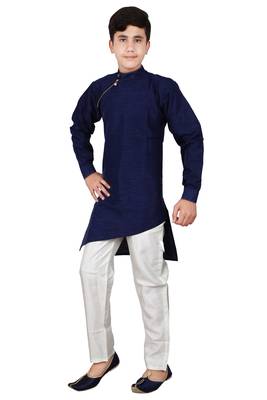 Blue plain cotton silk boys-kurta-pyjama 3