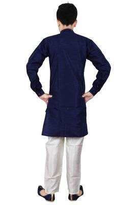 Blue plain cotton silk boys-kurta-pyjama 4