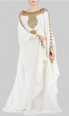 white georgette farasha with zari and stone work kaftan 1