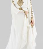 white georgette farasha with zari and stone work kaftan