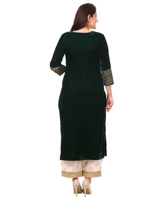 Forest Green Velvet Kurti with Straight Palazzo and Gold Net Mirror Stone Dupatta 5