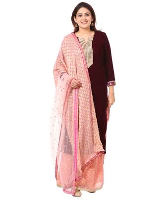 purple Purple Velvet Kurti with Peach Kalidar Palazzo and Net Banarsi Georgette Dupatta 1