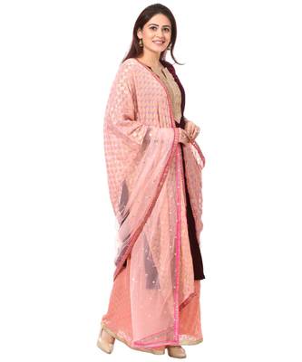 purple Purple Velvet Kurti with Peach Kalidar Palazzo and Net Banarsi Georgette Dupatta 3